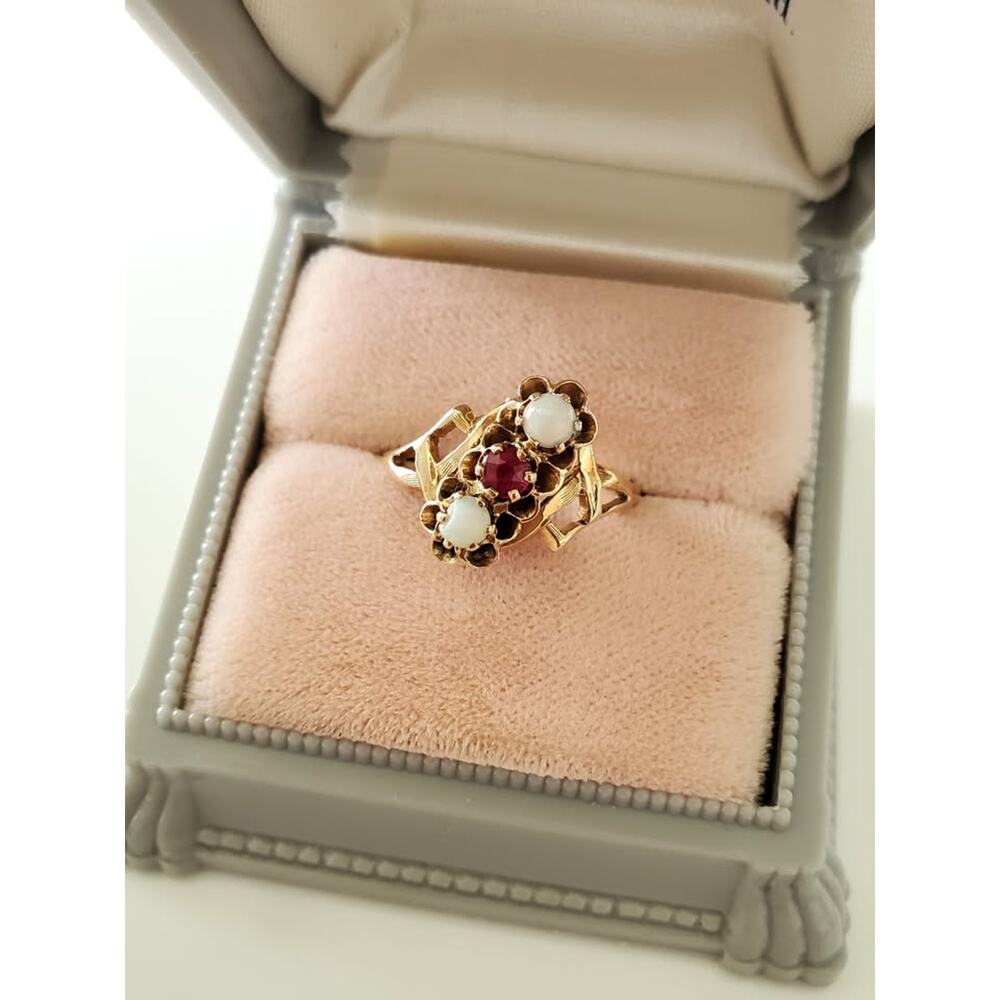 Antique 10k Ruby And Opal Bypass Ring - image 1